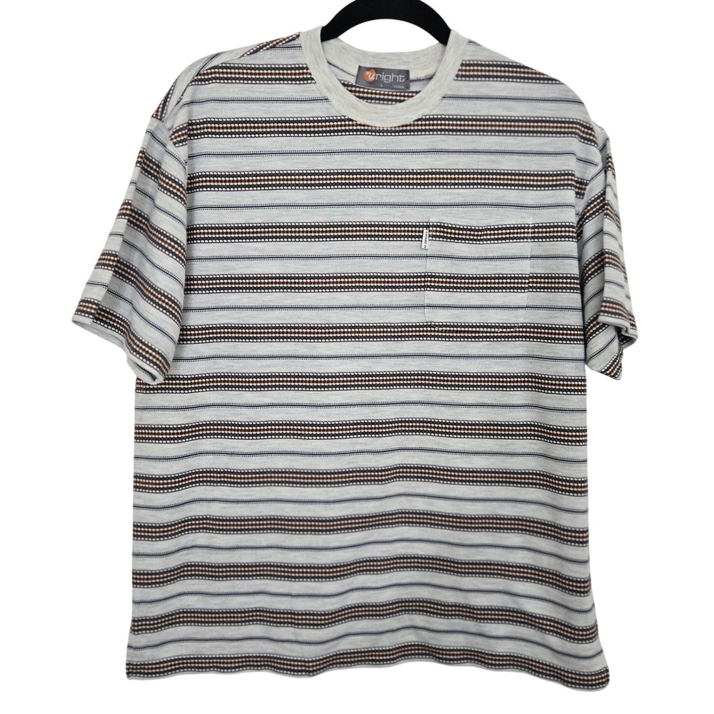 VTG U Right T Shirt Men's Large‎ Striped Textured Pocket Tee 90s Skater Grunge
